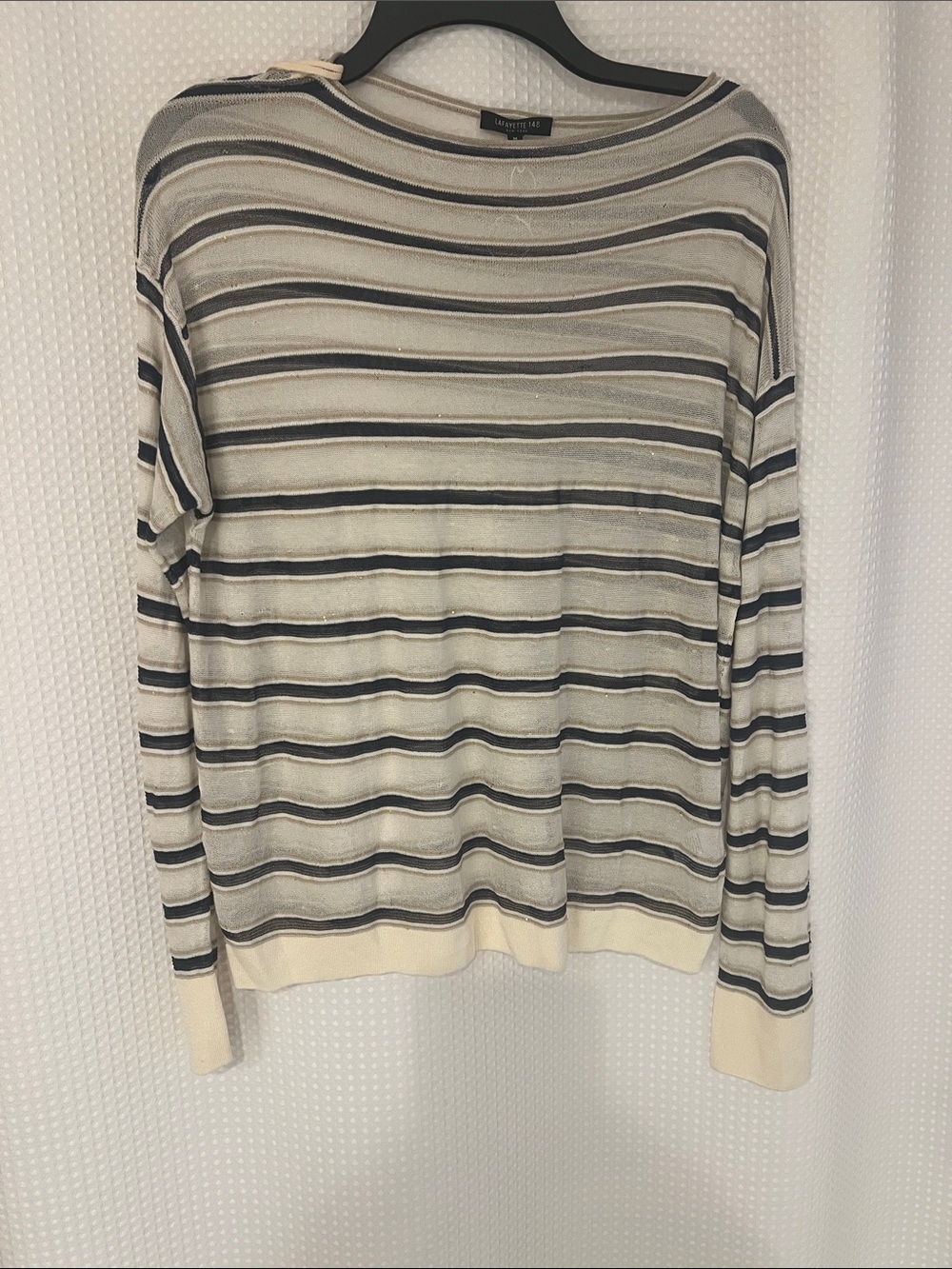 Lafayette 148 New York Cream and Gray Striped Lightweight Sweater-NWOT
